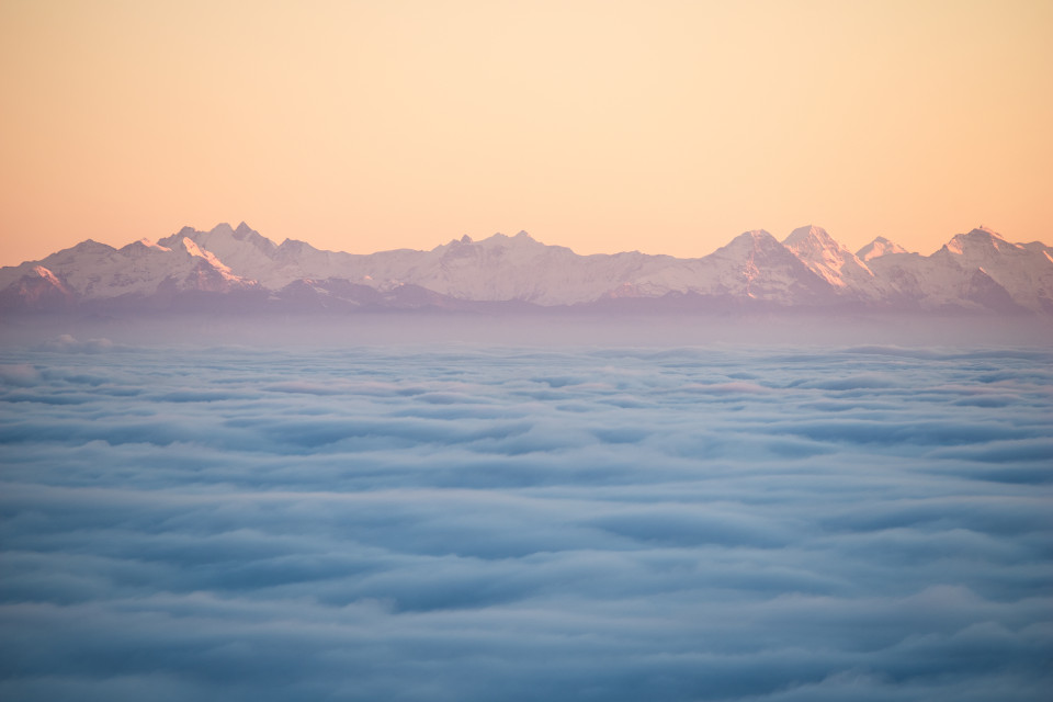 Blick vom Belchen zu den Alpen
