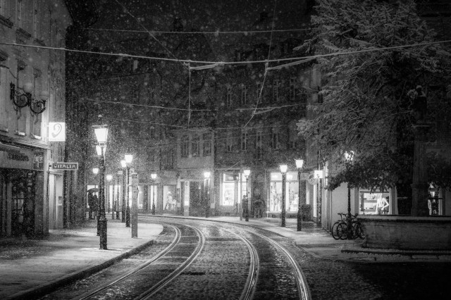 Schneefall in Freiburg (Oberlinden)