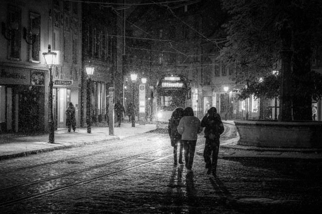 Schneefall in Freiburg (Oberlinden)