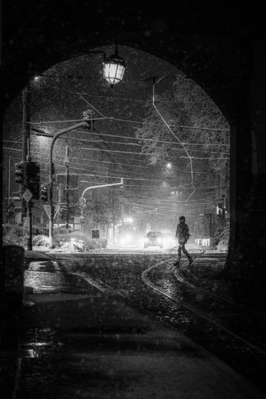 Schneefall in Freiburg (Schwabentor)