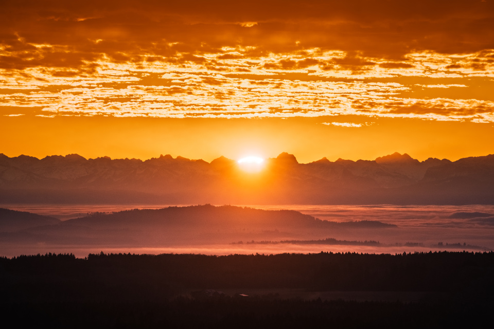 Sonnenaufgang mit Alpenblick auf dem Witthoh